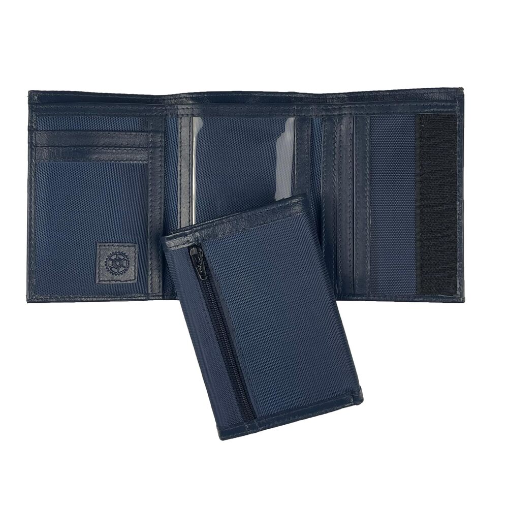 7605 Nylon Trifold Wallet with Leather Trim and ID Window Navy